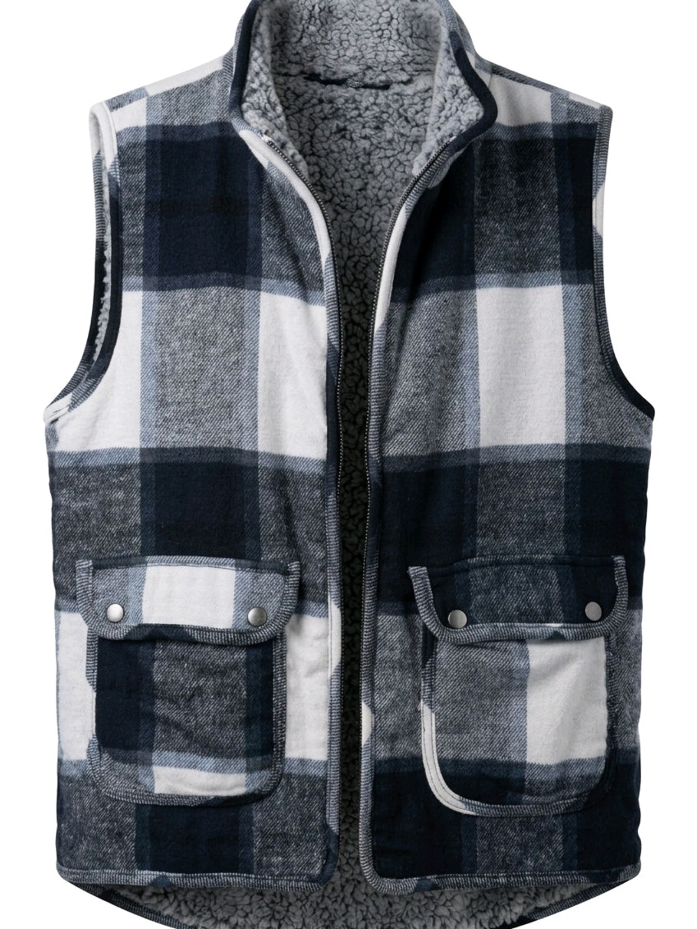 Hem & Thread Black and White Plaid Sherpa-Lined Vest